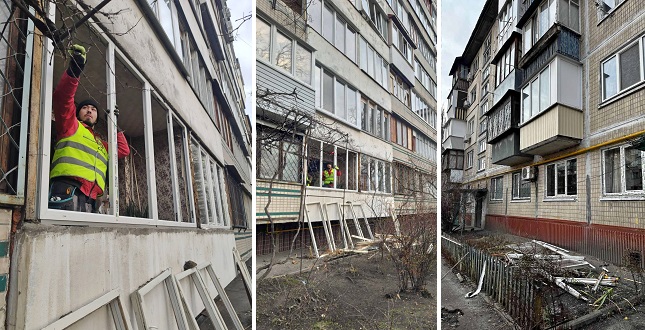 У Дніпровському районі почали встановлювати вікна в будинки, які постраждали внаслідок обстрілів з боку рф